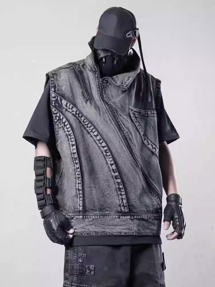 Deconstructed Oblique Zipper Jacket Vest