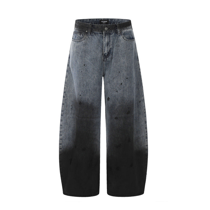【25s Jul.】Gradient Scimitar Design Loose Wide-Leg Jeans