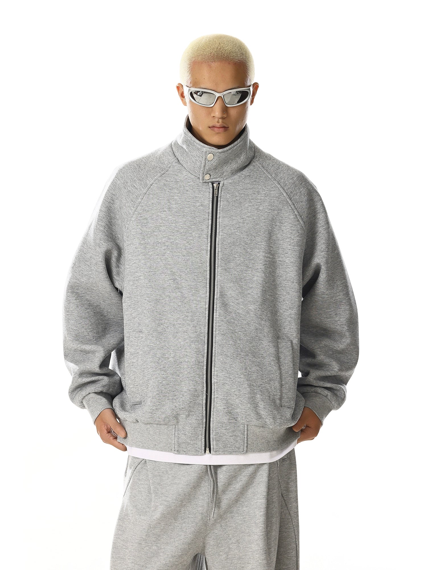 High Street Zip-Up Stand Collar Cardigan Sweatshirt Jacket