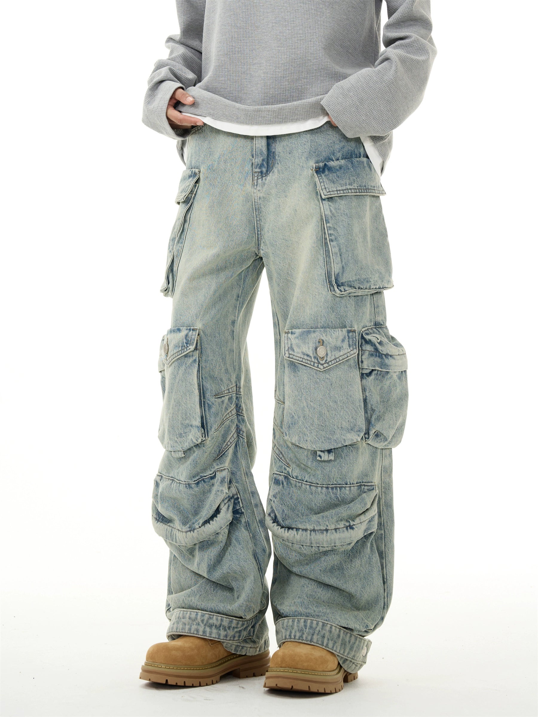 【25s Sep.】Washed Multi-Pocket Distressed Straight Pants