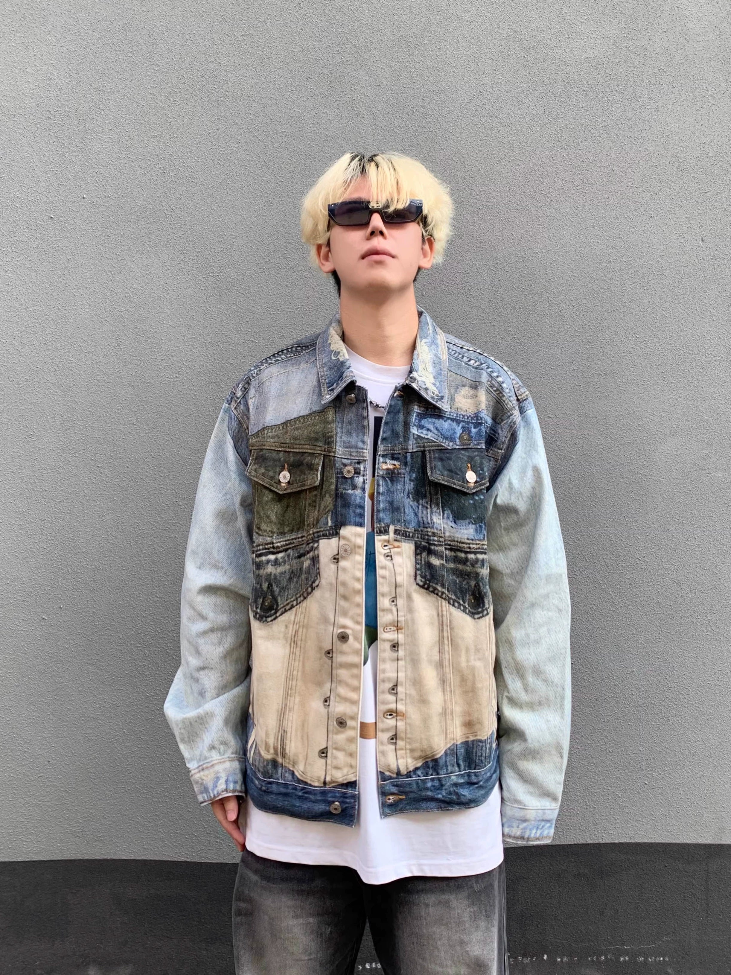 The Vintage 3D Printed Contrast Denim Jacket, Stand out in style with our vintage-inspired heavy denim jacket featuring bold 3D prints and contrast color detailing. Unique, edgy, and exclusive to sanhoostudio.