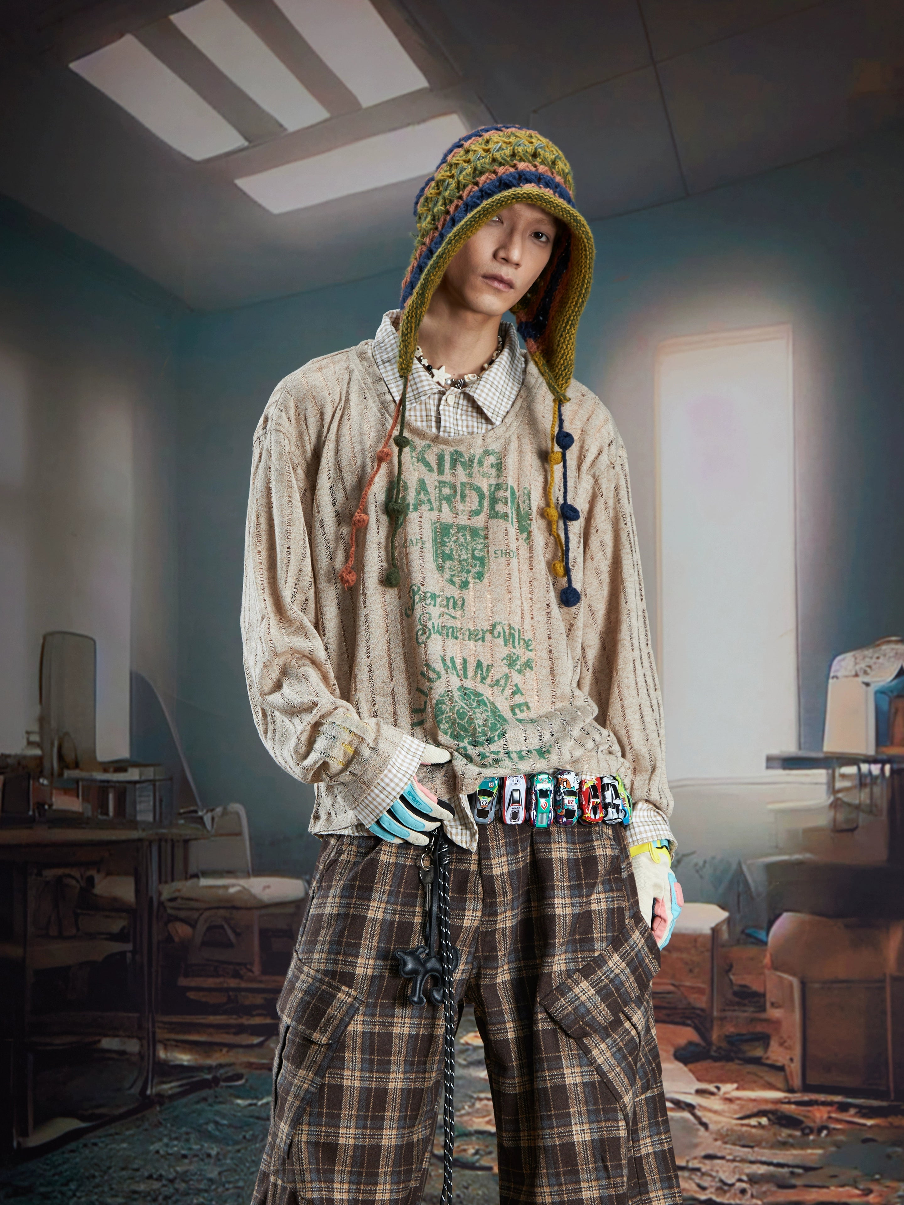 Lightweight Layered V-Neck Shirt-Collar Long Sleeve Top