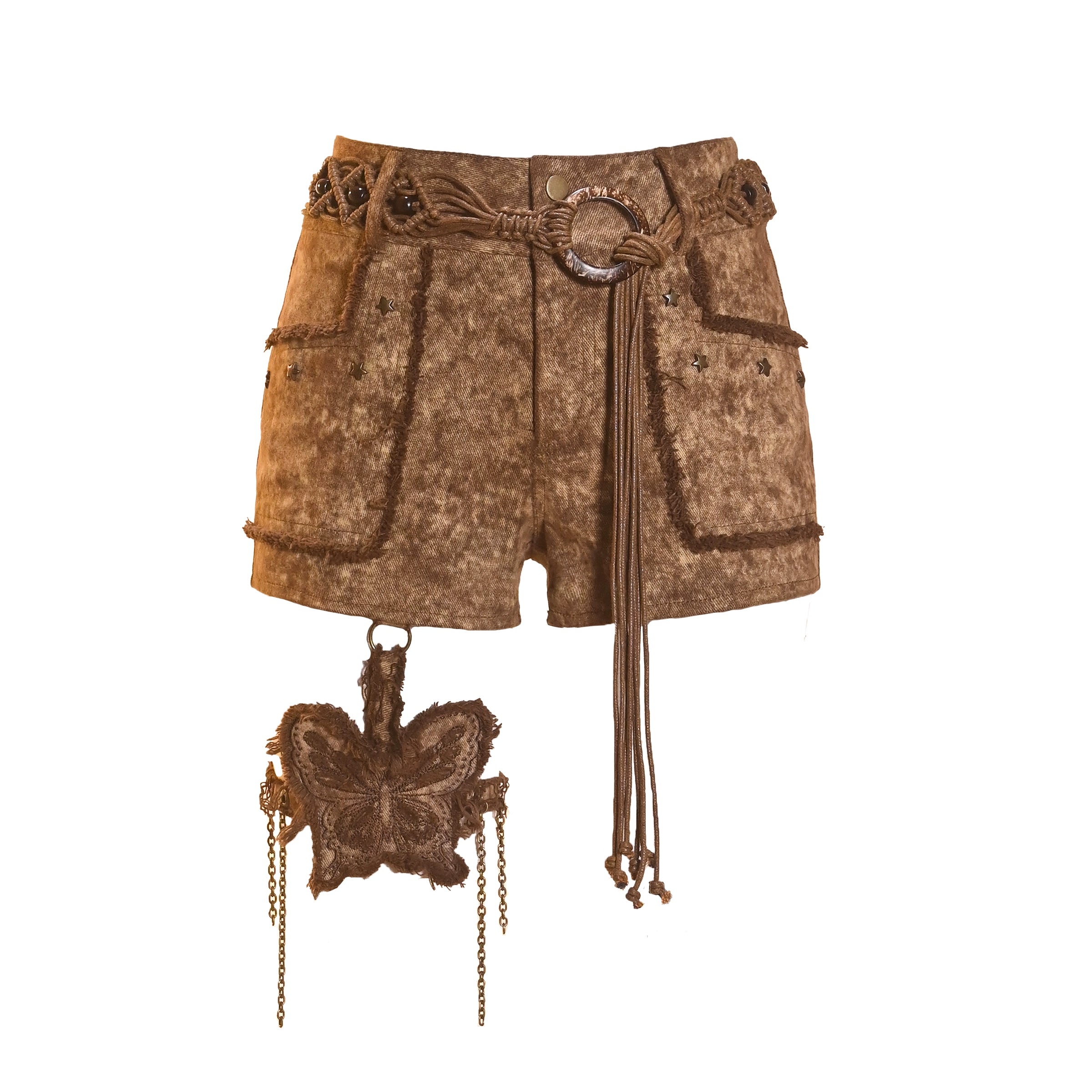 Studded Detachable Butterfly Denim Shorts