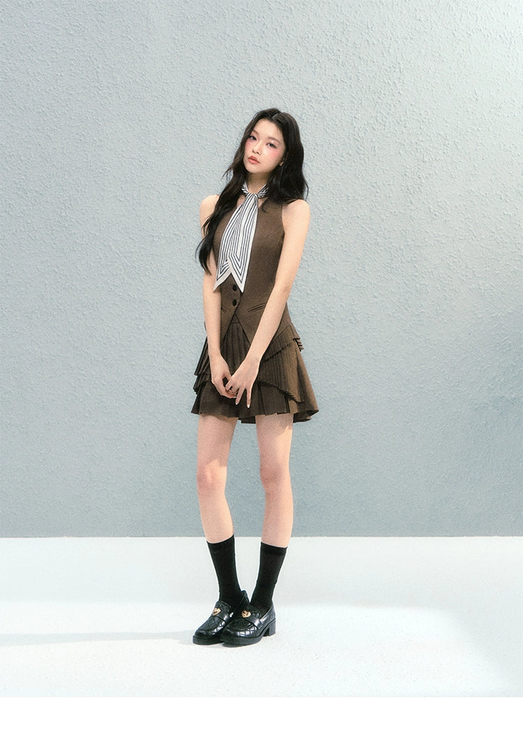 Preppy Blazer Vest Skirt Set