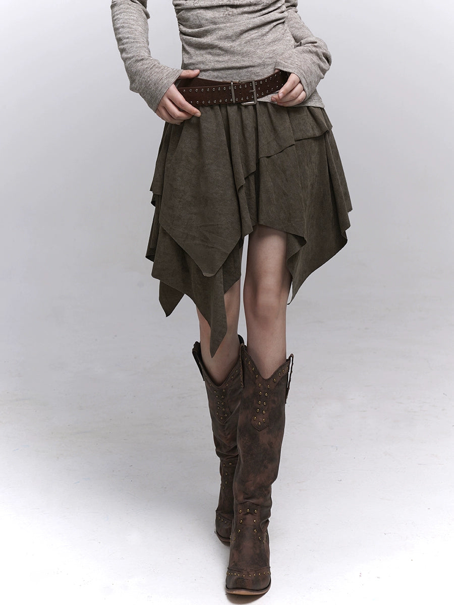 Brown Suede A-Line Mini Skirt