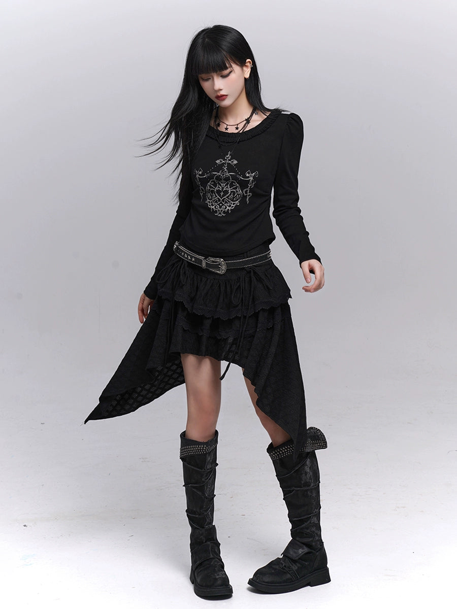 Black Irregular Hem A-Line Mini Skirt