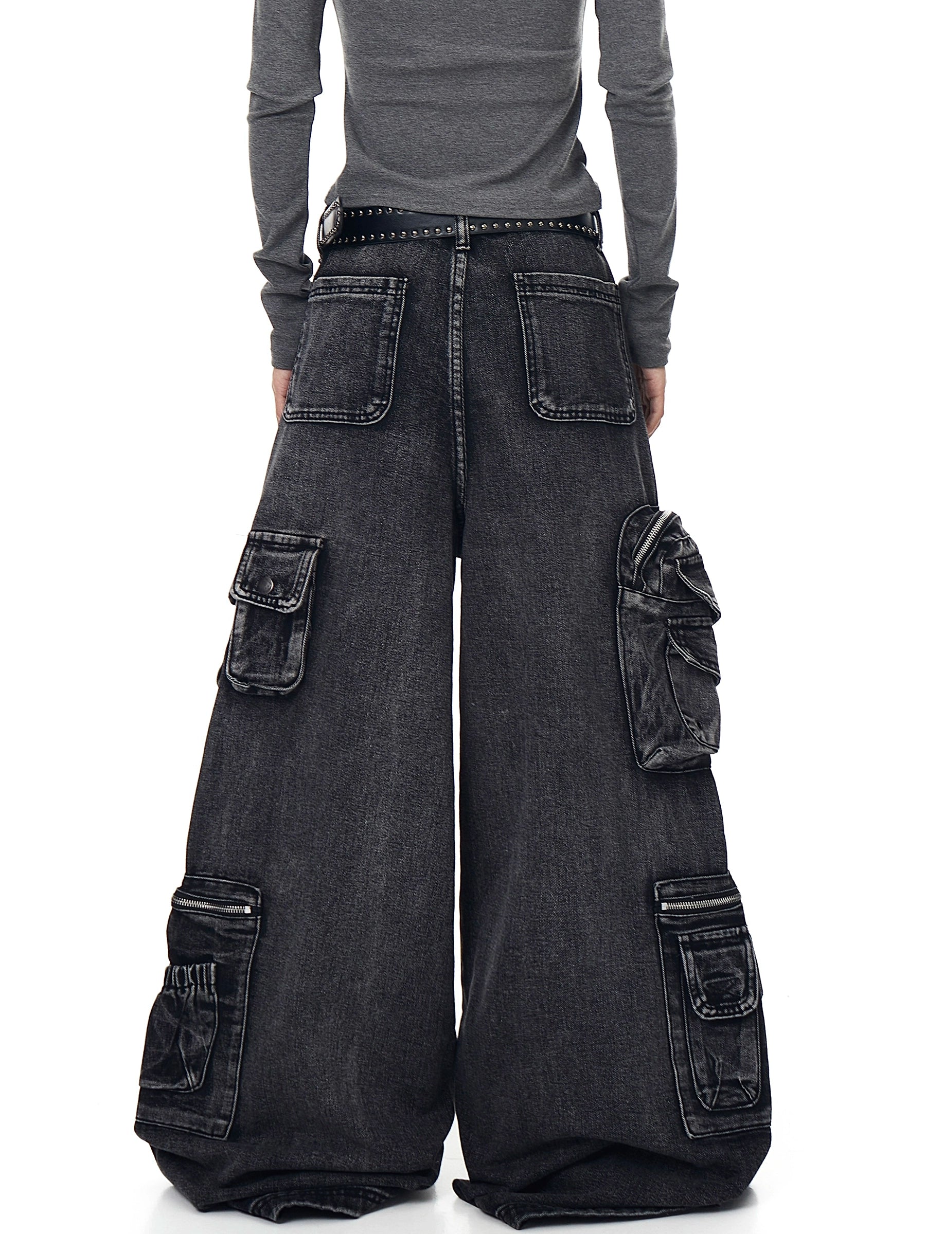 High Street Distressed Multi-Pocket Denim Cargo Pants