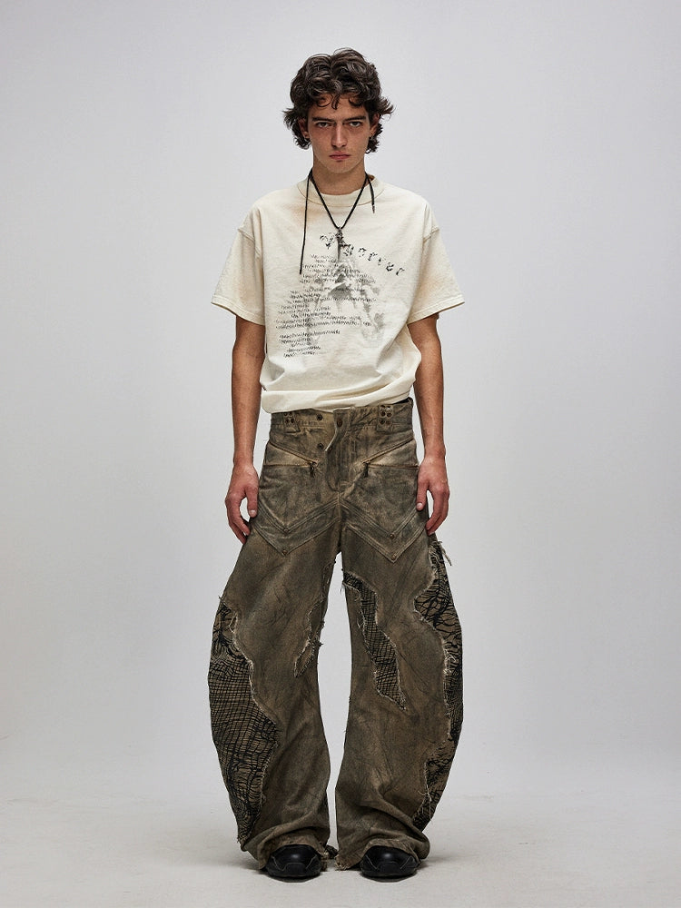 Crafted from 100% cotton, these Irregular Ripped Patchwork Casual Scimitar Canvas Pants feature a relaxed straight-leg fit with edgy ripped and patchwork details. Designed for comfort and style, this streetwear-inspired piece from Sanhoostudio elevates your everyday look with a unique casual vibe.