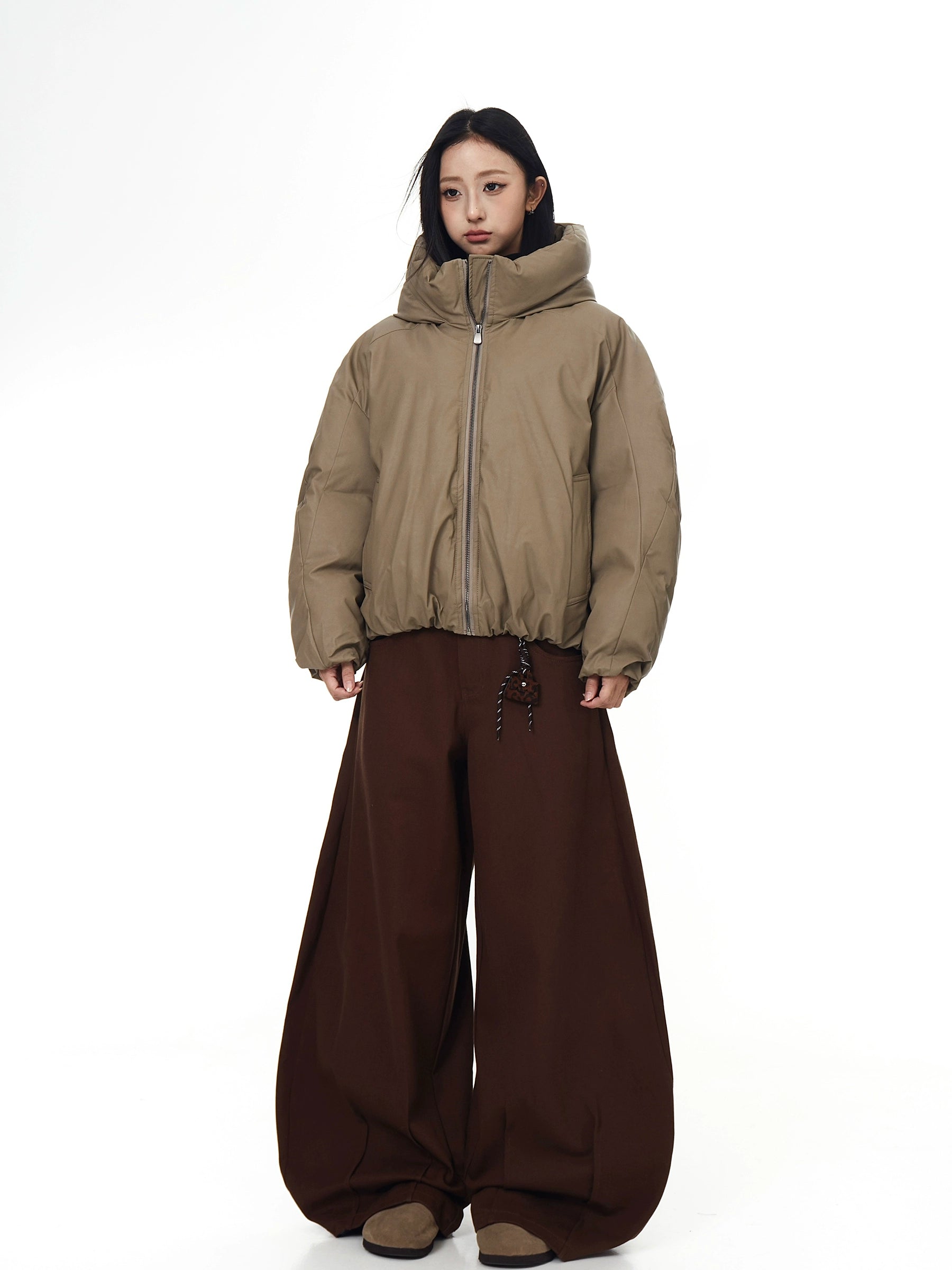 Vintage Bomber Faux-Leather Hooded Puffer Jacket