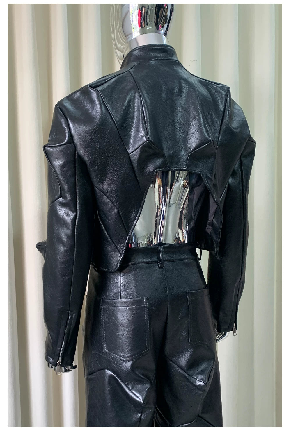 Sanhoostudio Deconstructed Asymmetric PU Leather Jacket
