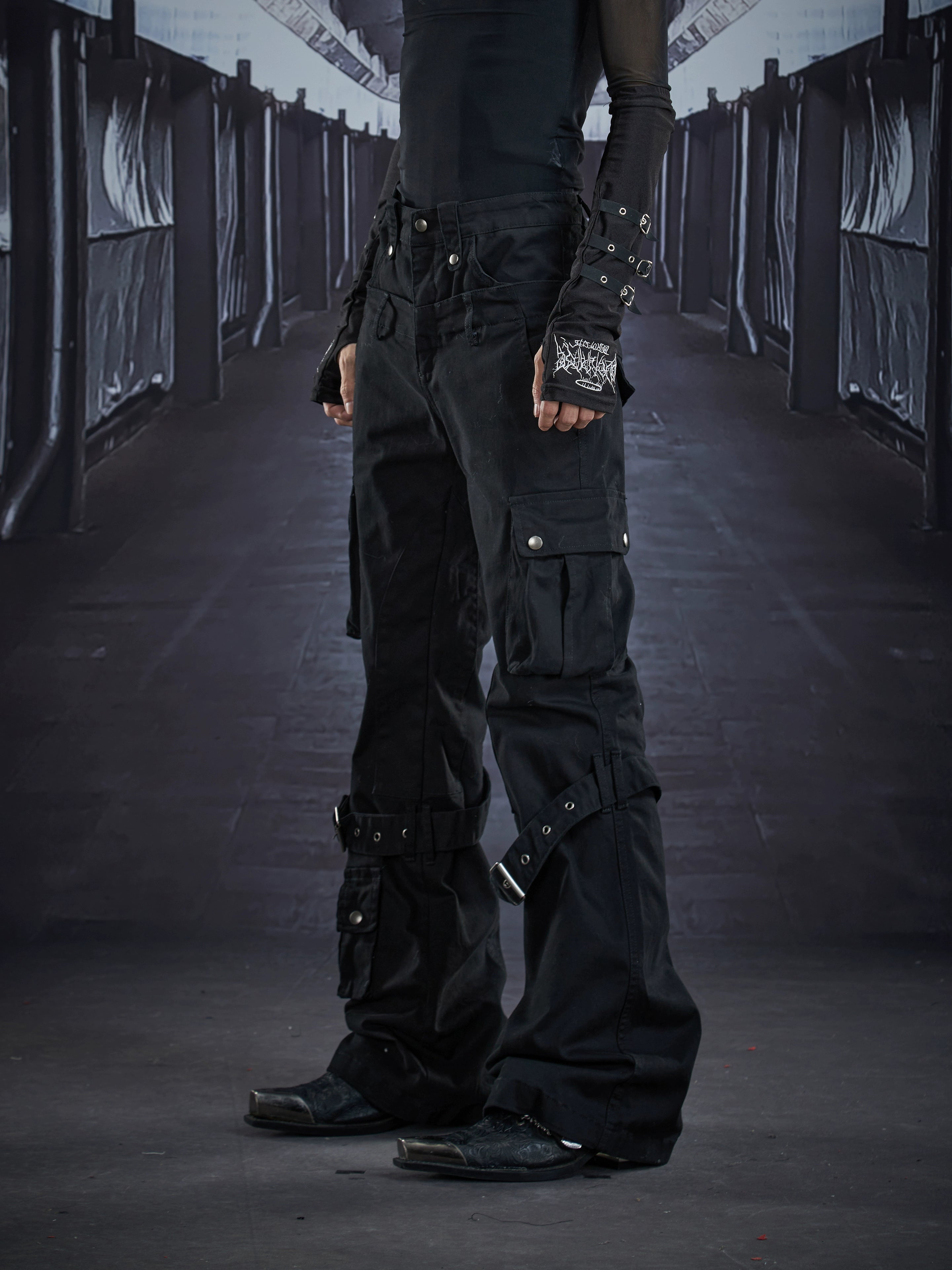 High-Street Double-Waist Deconstructed Flare Cargo Pants