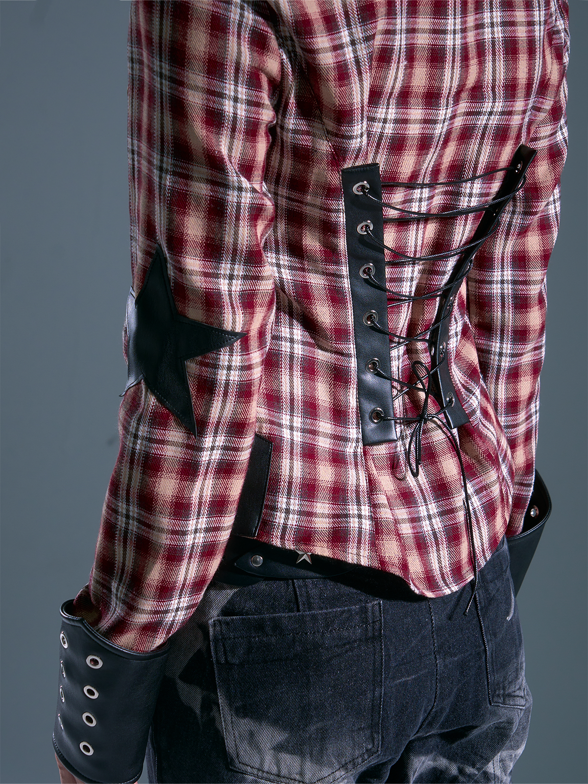 Punk Star Patchwork Slim Plaid Shirt