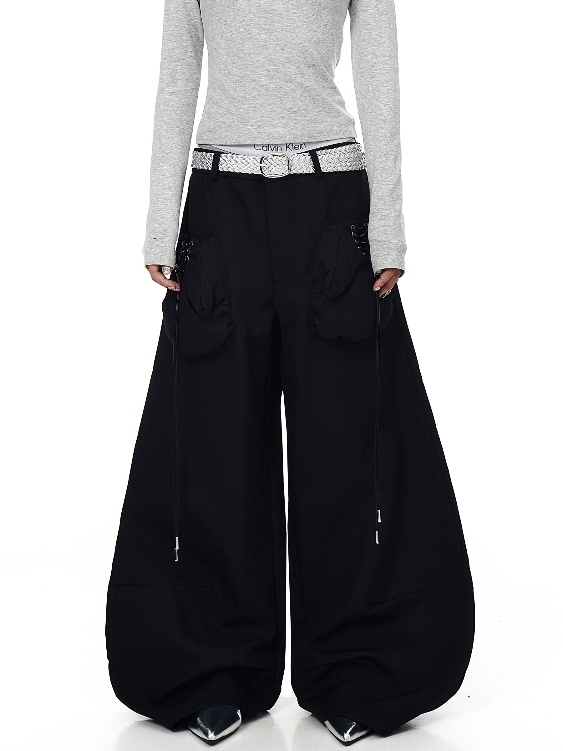 Gray 3D Boxing Glove Wide-Leg Denim Pants with Street Style