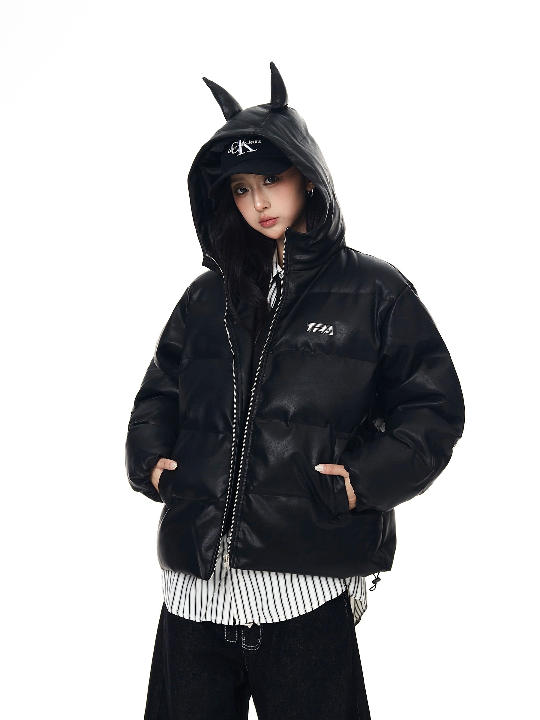 Doberman Ear Leather Puffer Jacket