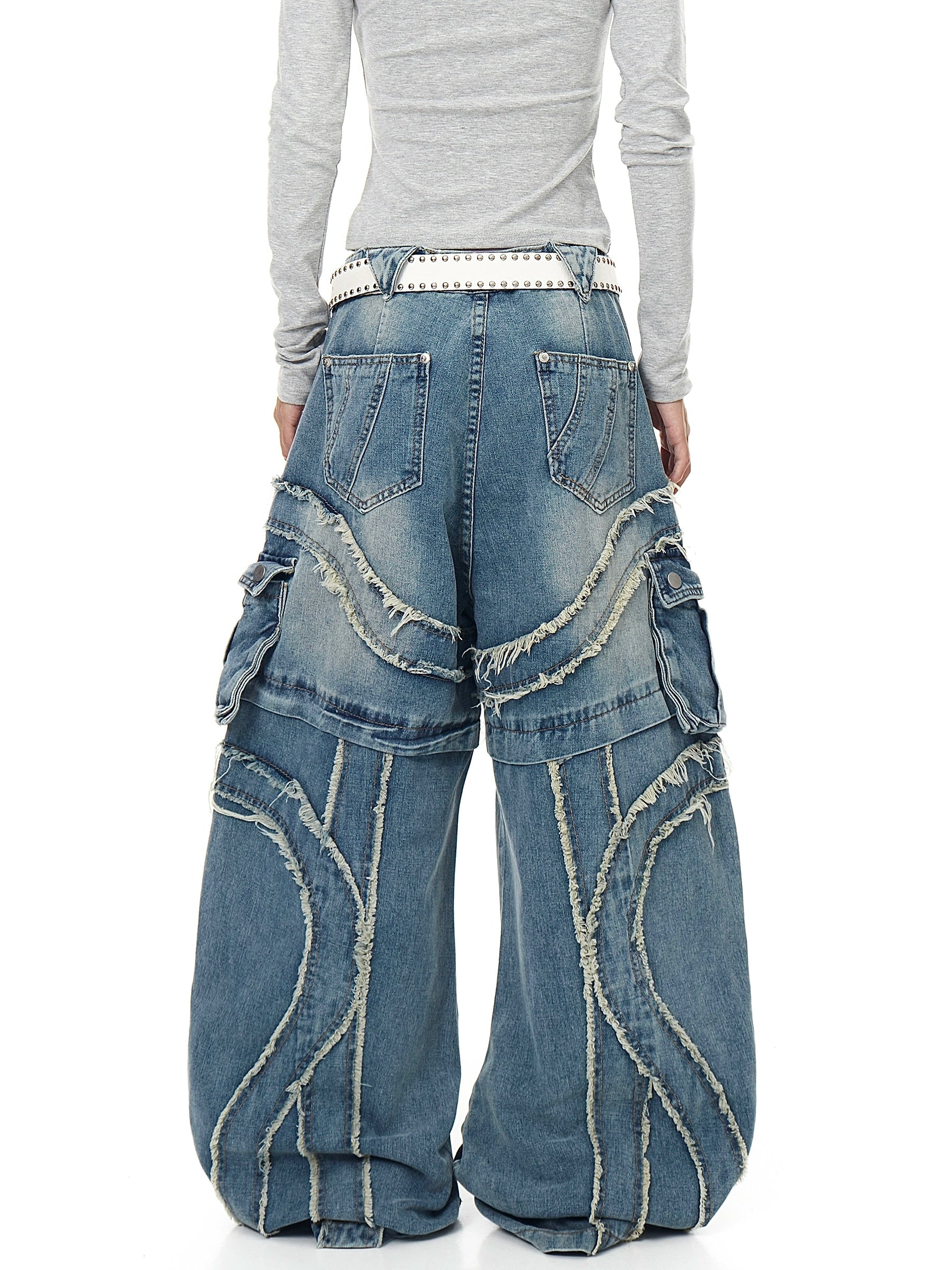 High Street Patchwork Denim Cargo Pants