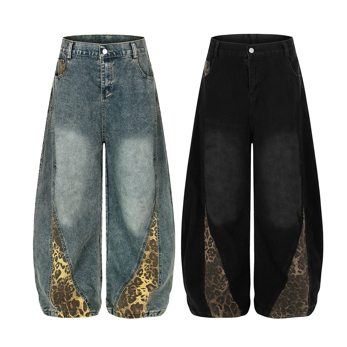 Vintage Leopard Print Washed Loose Jeans