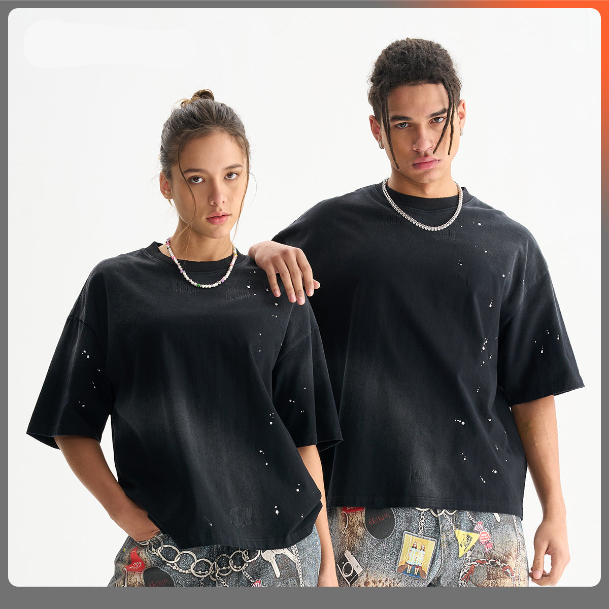 【25s Aug.】Heavyweight Paint-Splatter Washed Distressed T-Shirt