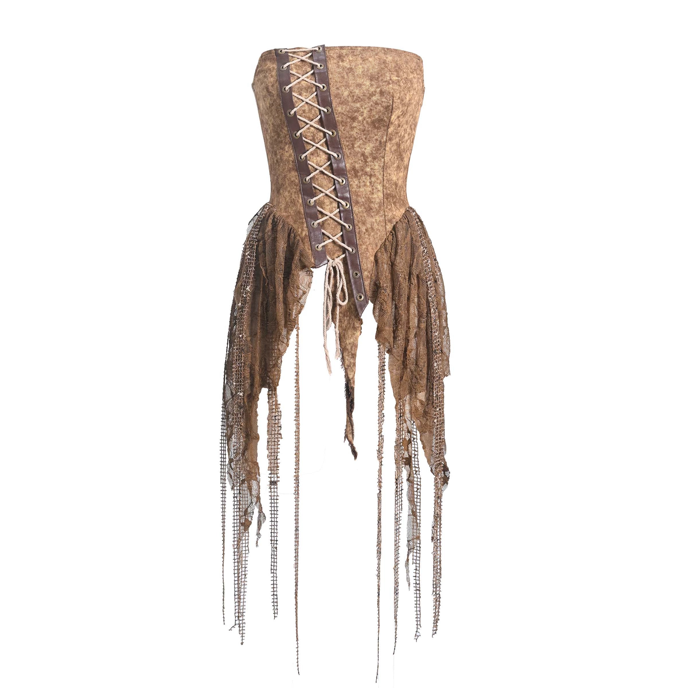 Asymmetric Denim Bustier Top