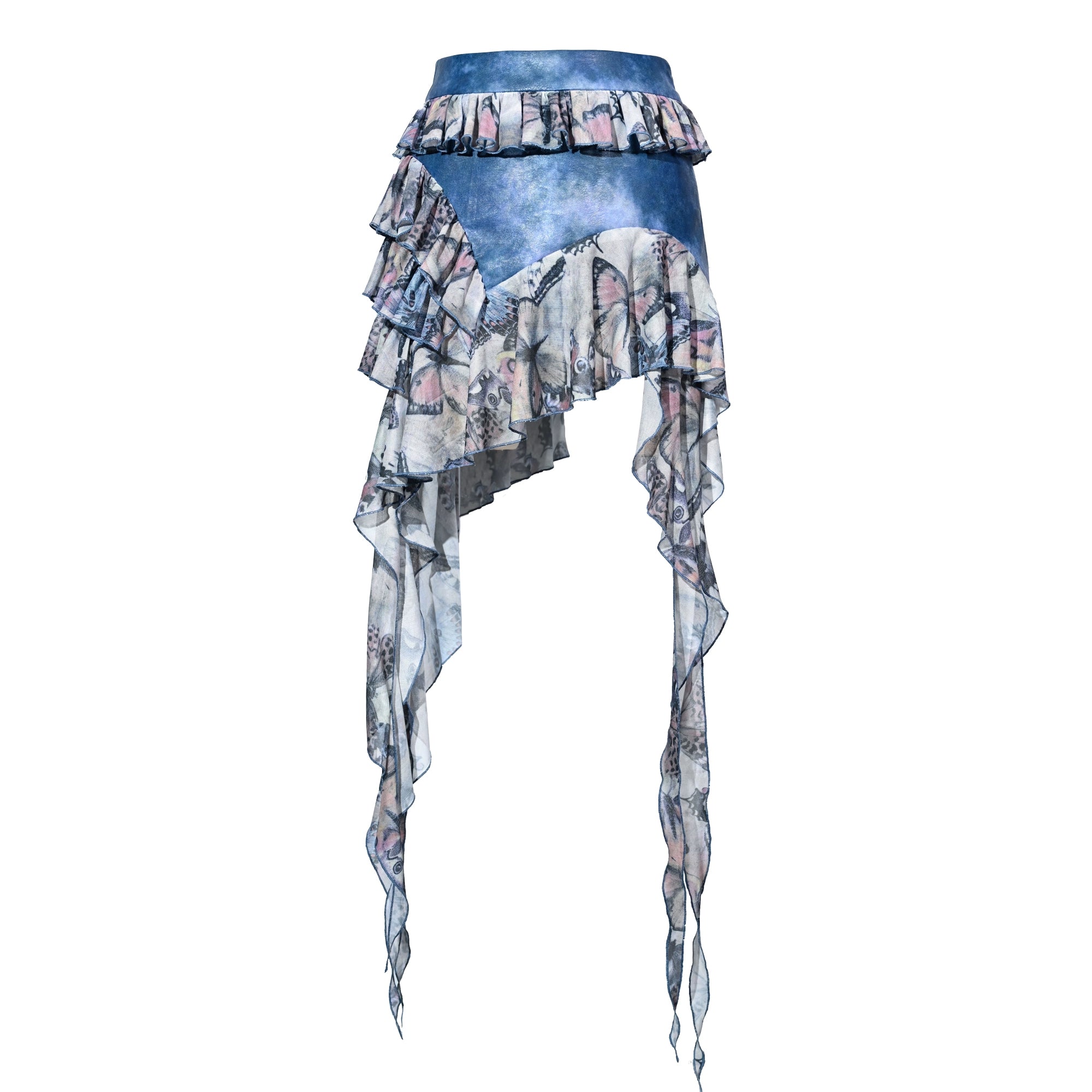 Butterfly PU Ruffle Mini Skirt