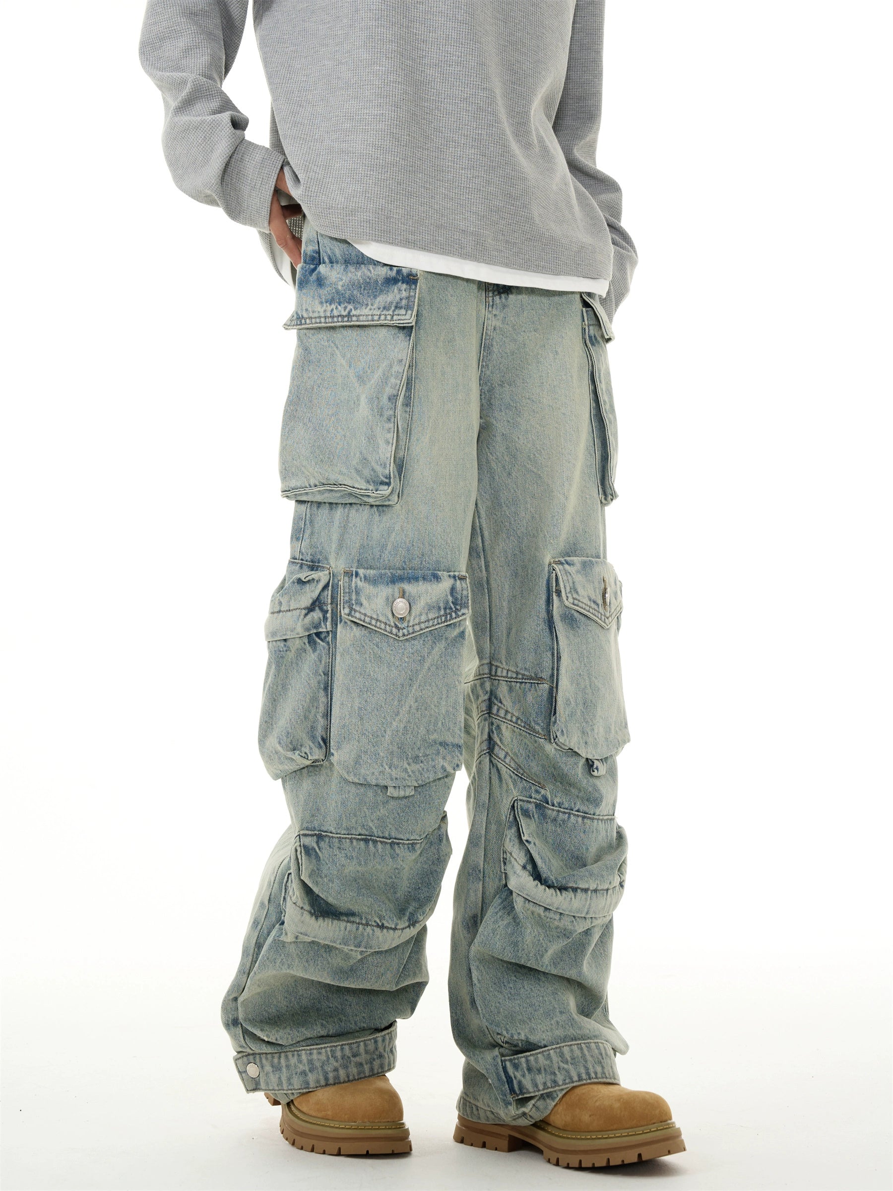 【25s Sep.】Washed Multi-Pocket Distressed Straight Pants