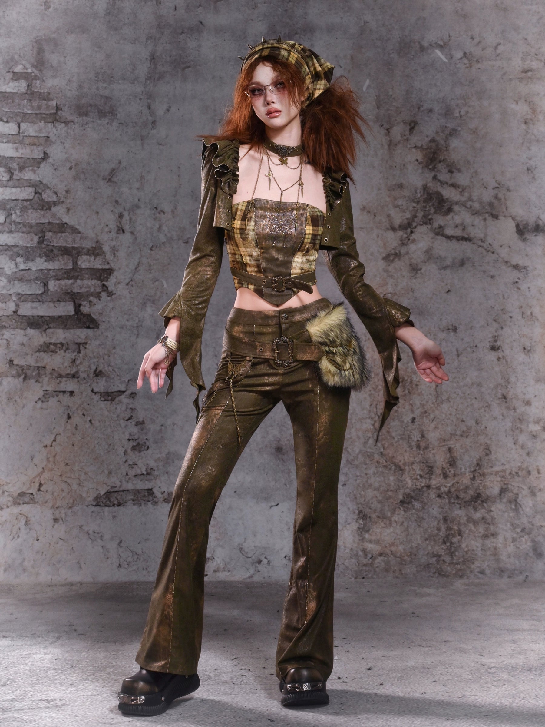 Plaid Ruffle Punk Short Jacket