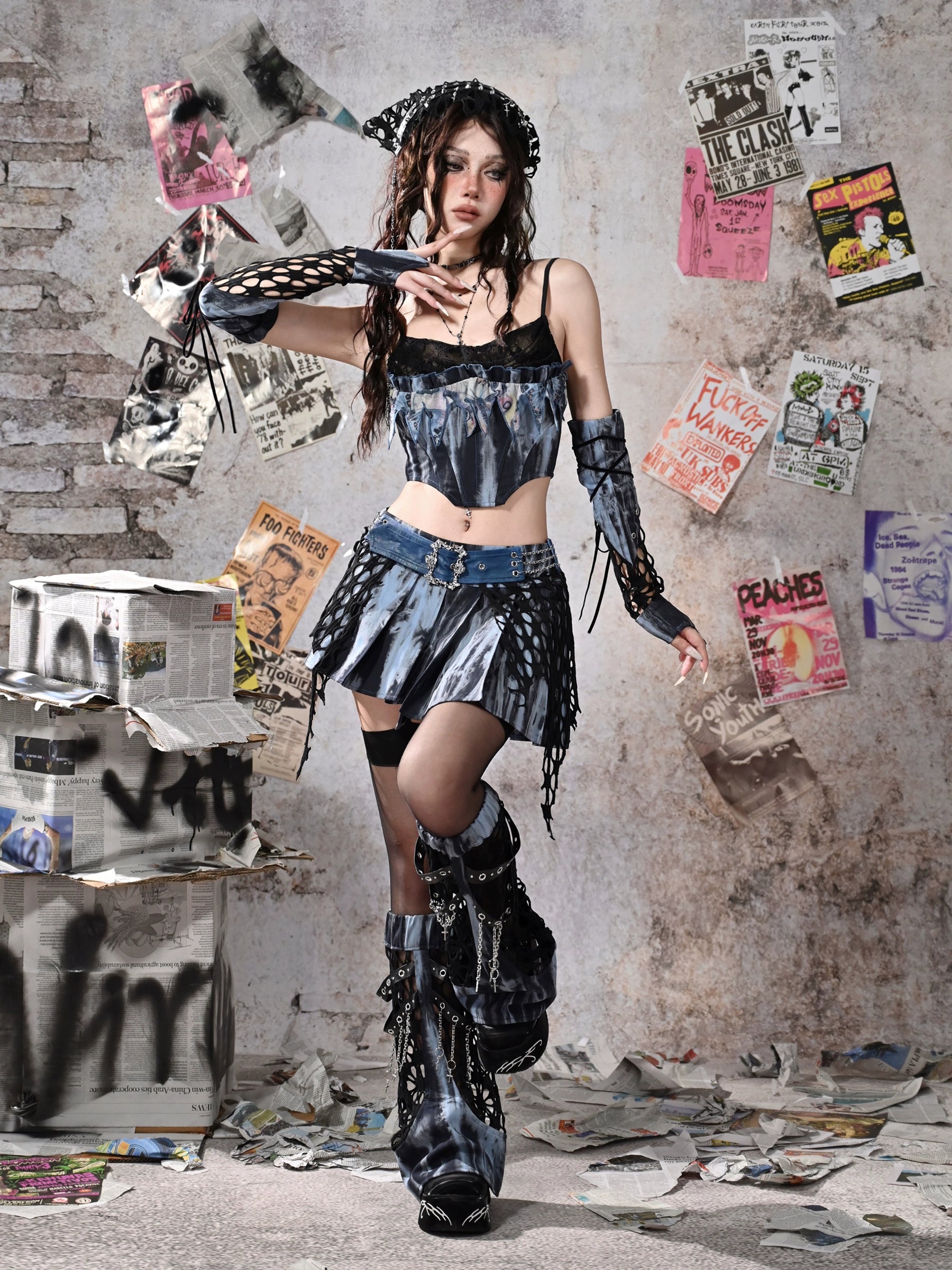 Lace Tie-Dye Corset Halter Top