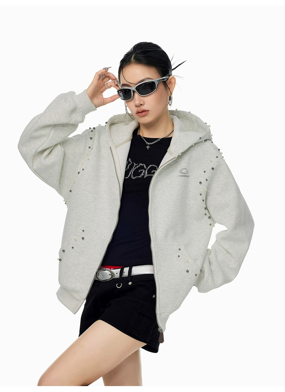 【25s Sep.】Vintage Pearl Detail Oversized Hoodie