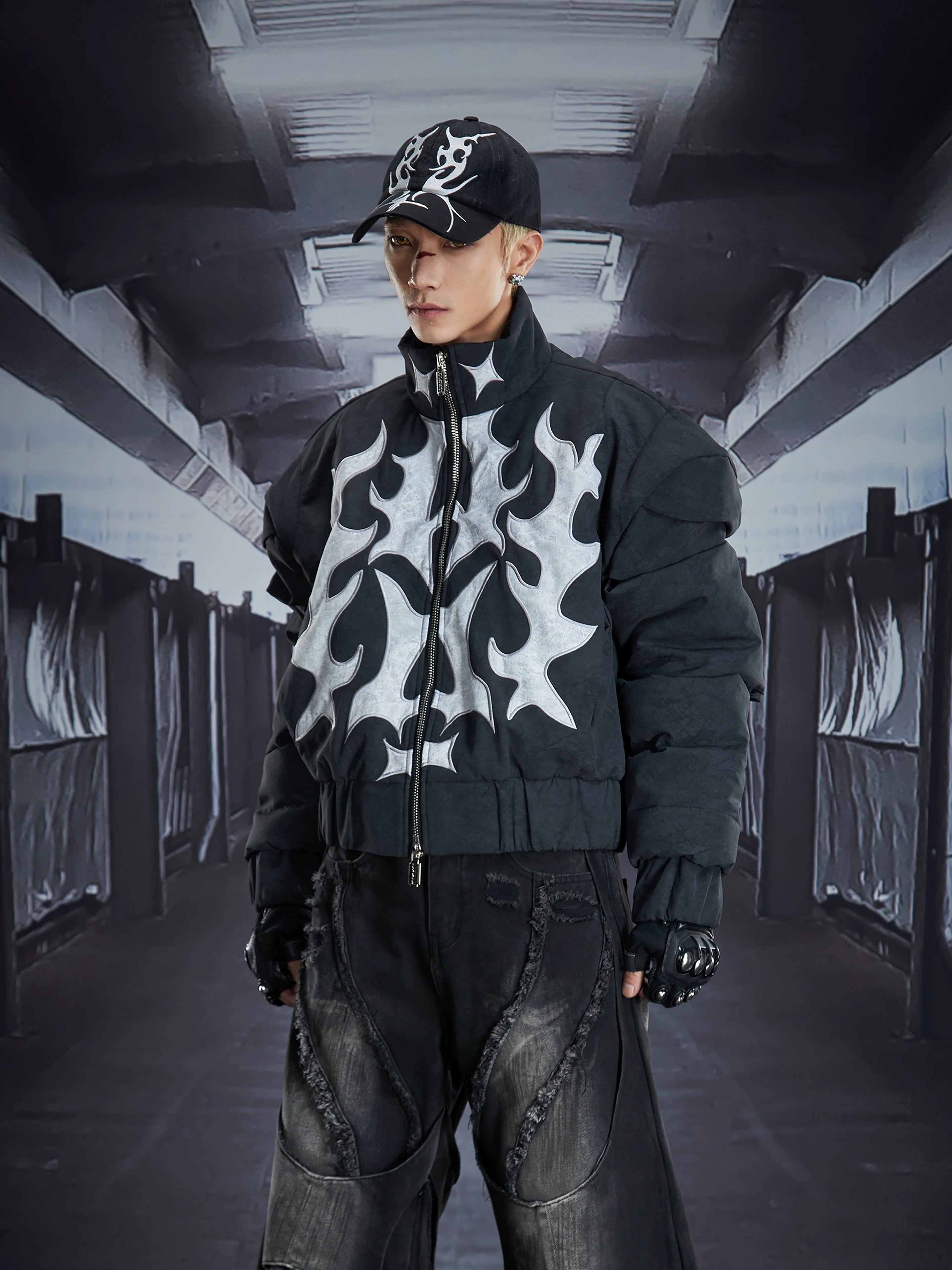 Heavyweight Deconstructed Embroidered Short Puffer Coat
