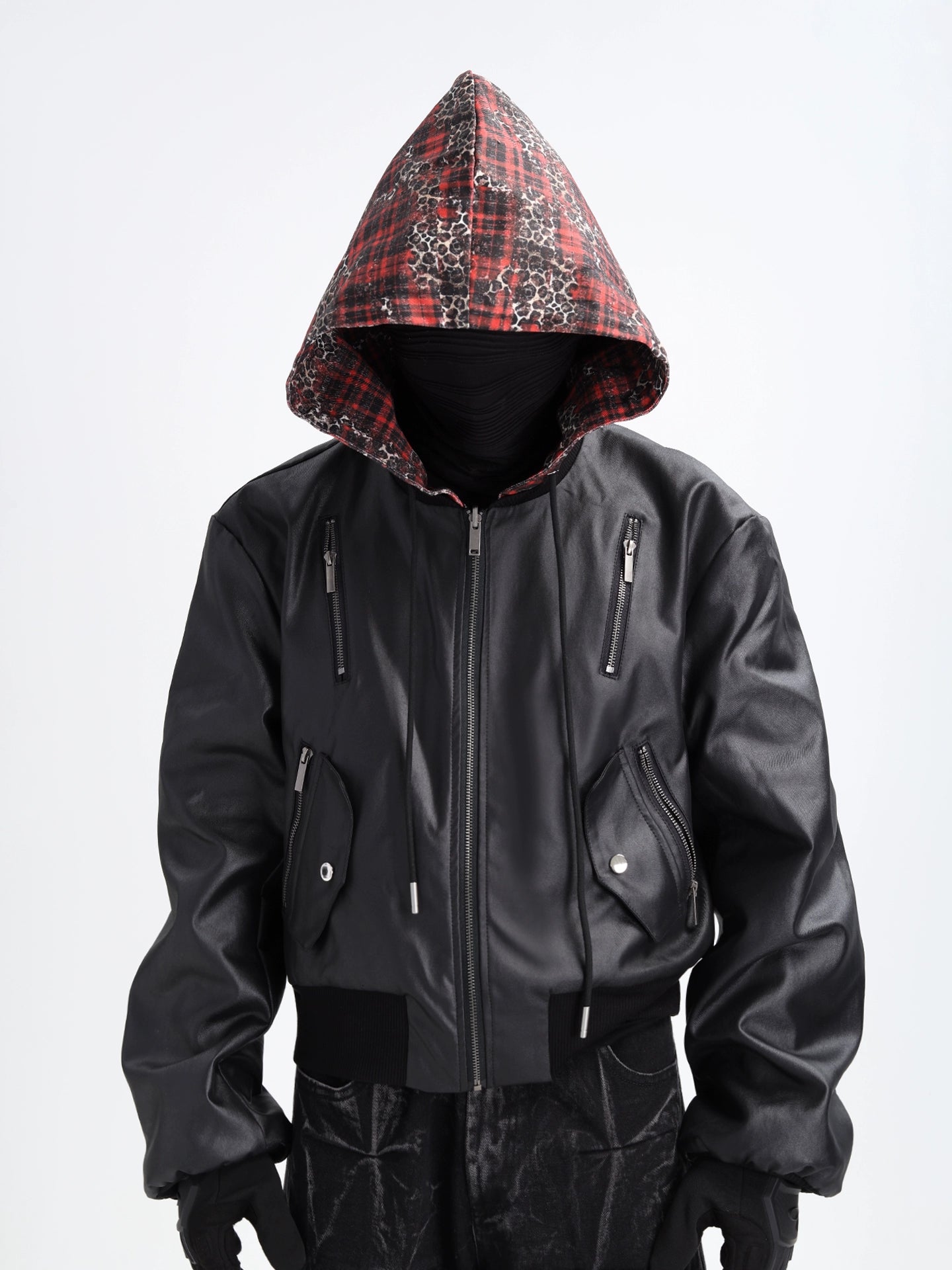 Leopard Patchwork Hooded Leather Jacket