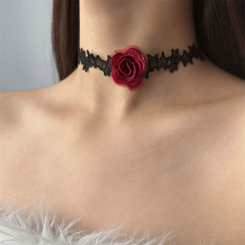 Black Lace Floral Choker Necklace