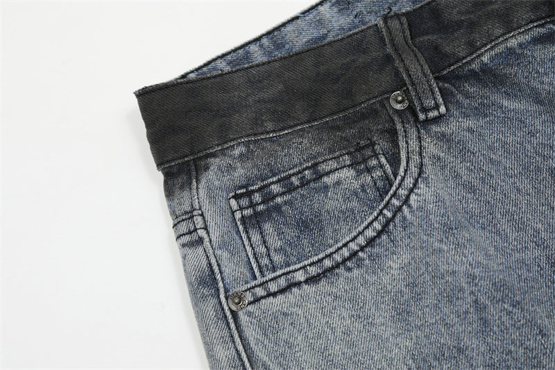 【25s Jul.】Gradient Scimitar Design Loose Wide-Leg Jeans