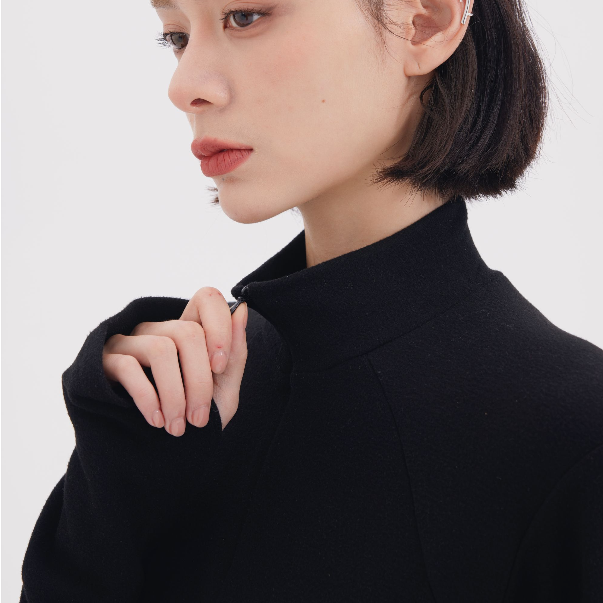 Sanhoostudio half-zip mock neck top designed for warmth and everyday layering. A unisex thermal essential for fall and winter.