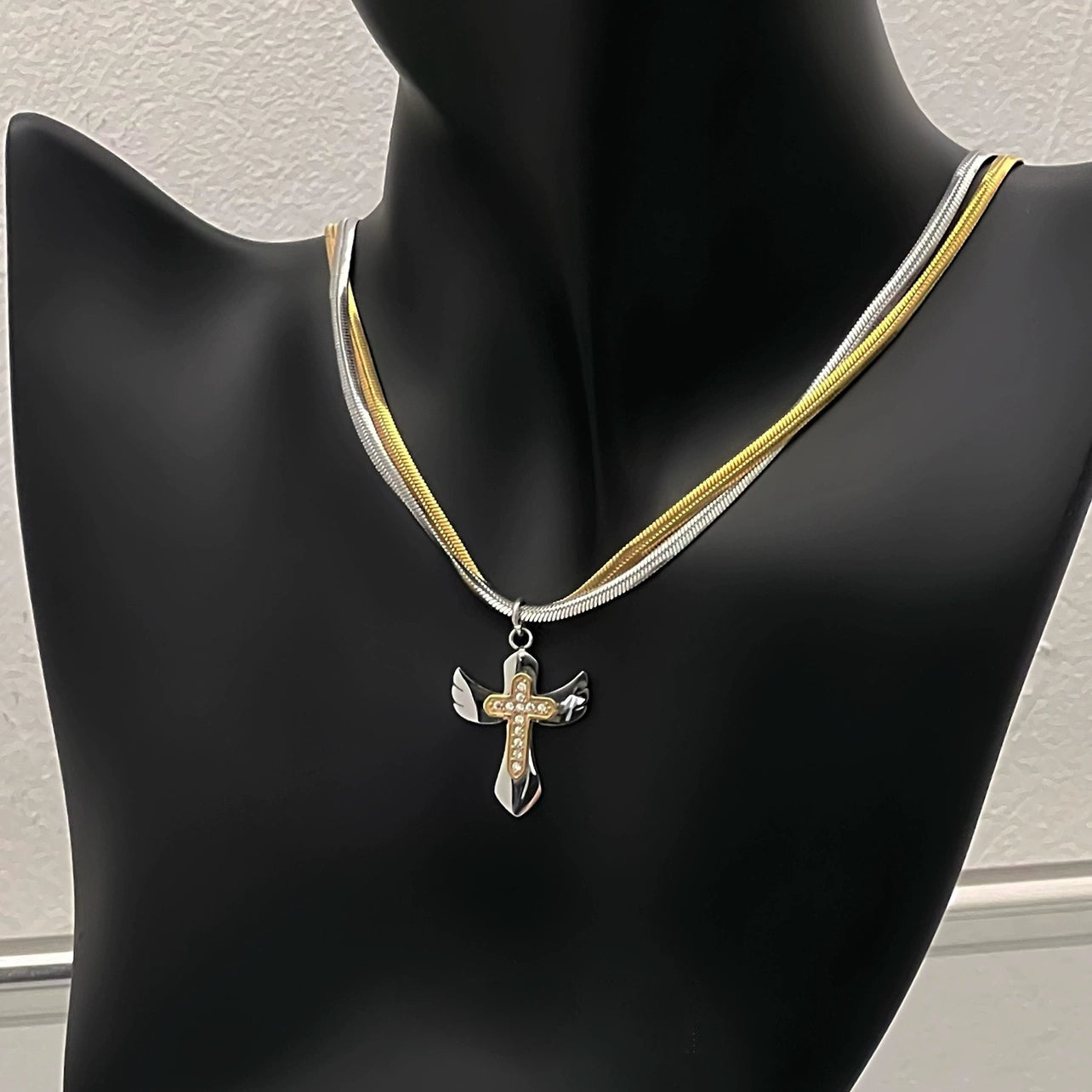 Gold-Plated Double Cross Titanium Necklace