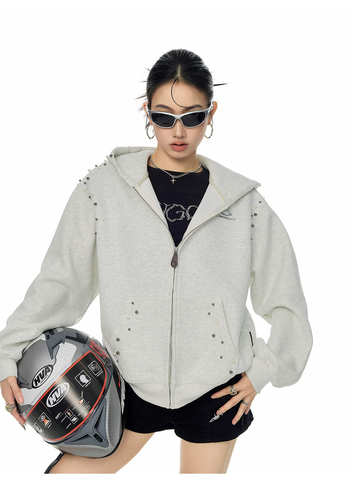 【25s Sep.】Vintage Pearl Detail Oversized Hoodie