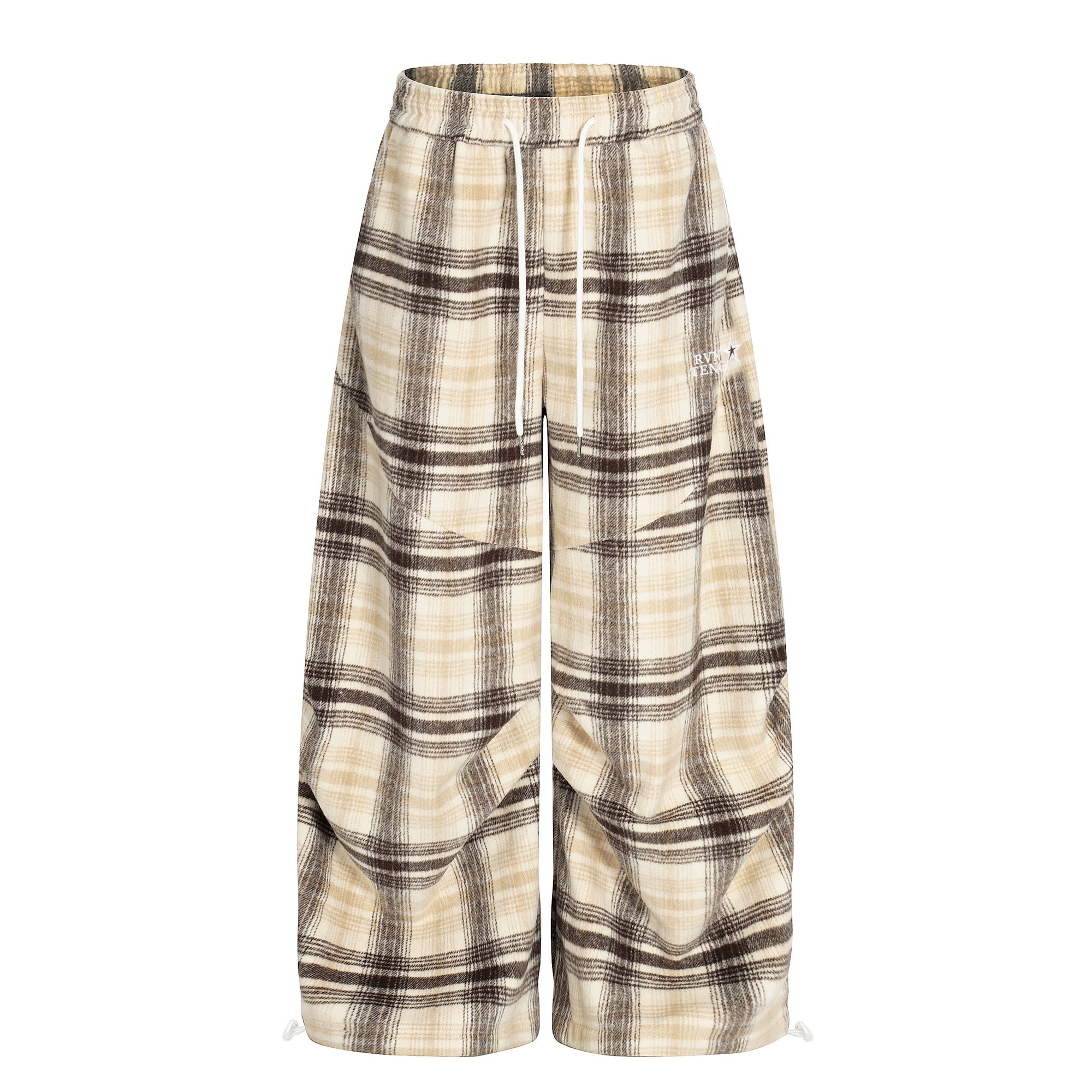 Plaid Wool Thickened Pleated Street Pants