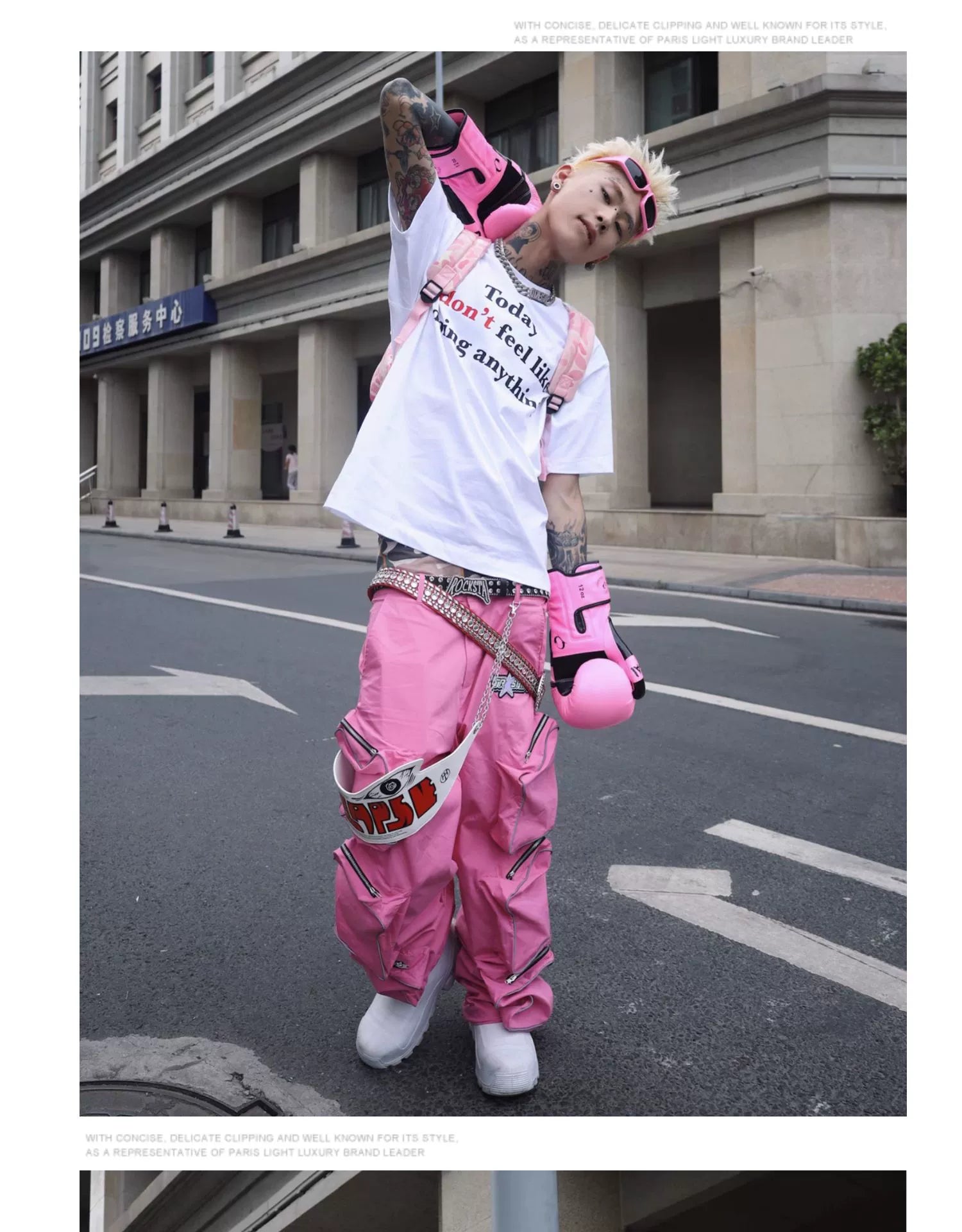 These reflective cargo pants from Sanhoostudio feature 3D star patches and bold avant-garde styling. The oversized fit and dark aesthetic make them ideal for nightwear, performance looks, or urban outfits, blending futuristic energy with functional streetwear practicality.