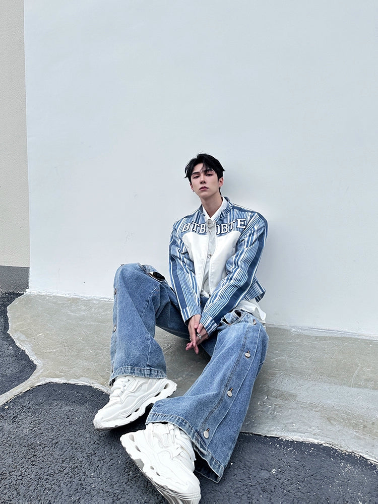 Button Detail Straight-Leg Ripped Wide-Leg Pants