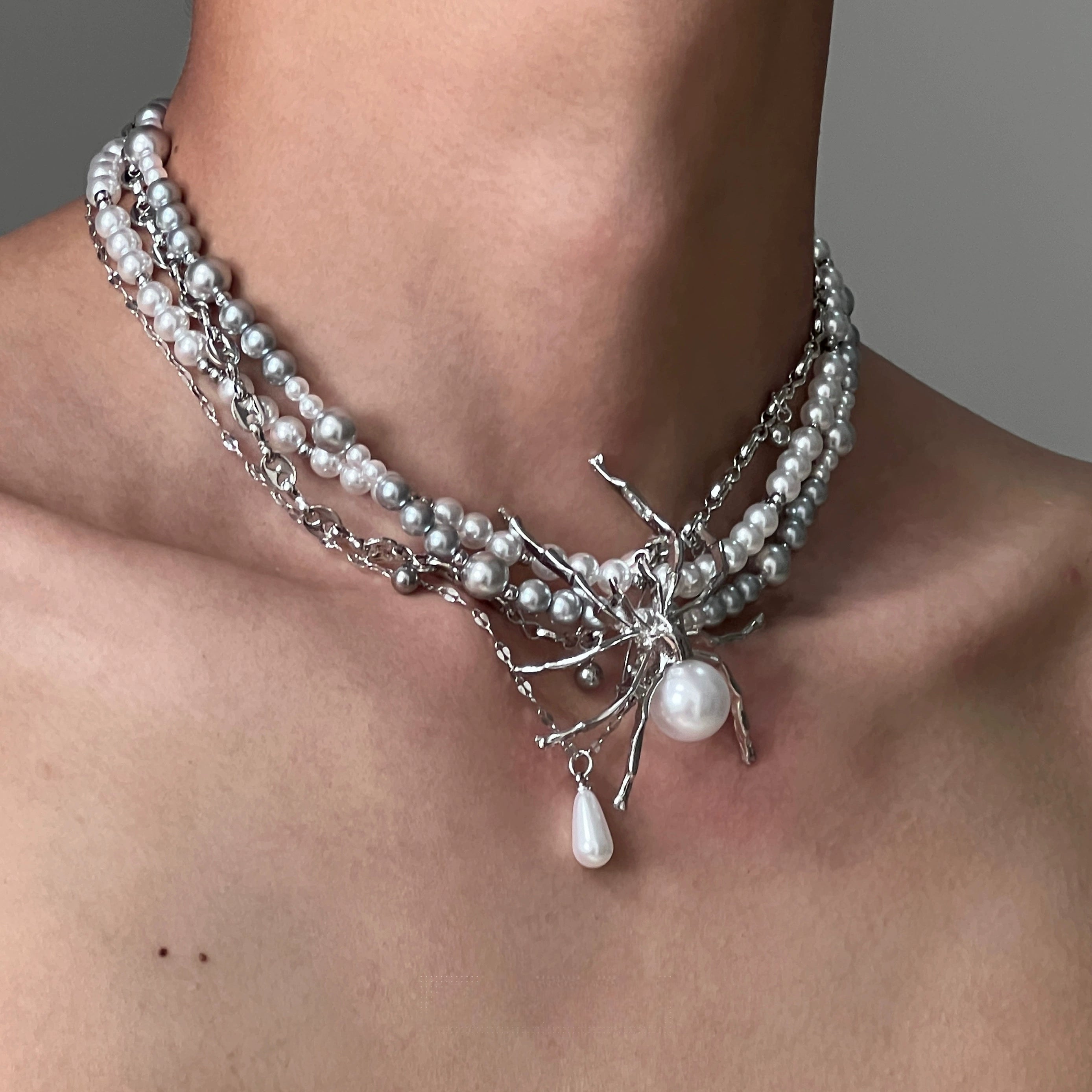 Pearl Spider Multi-Layer Punk Necklace