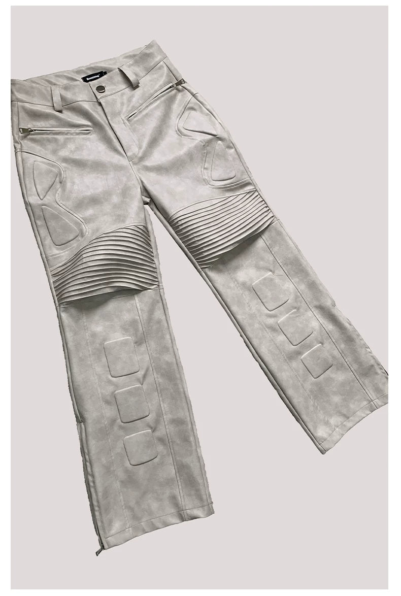 Sanhoostudio Exoskeleton Distressed PU Leather Pants