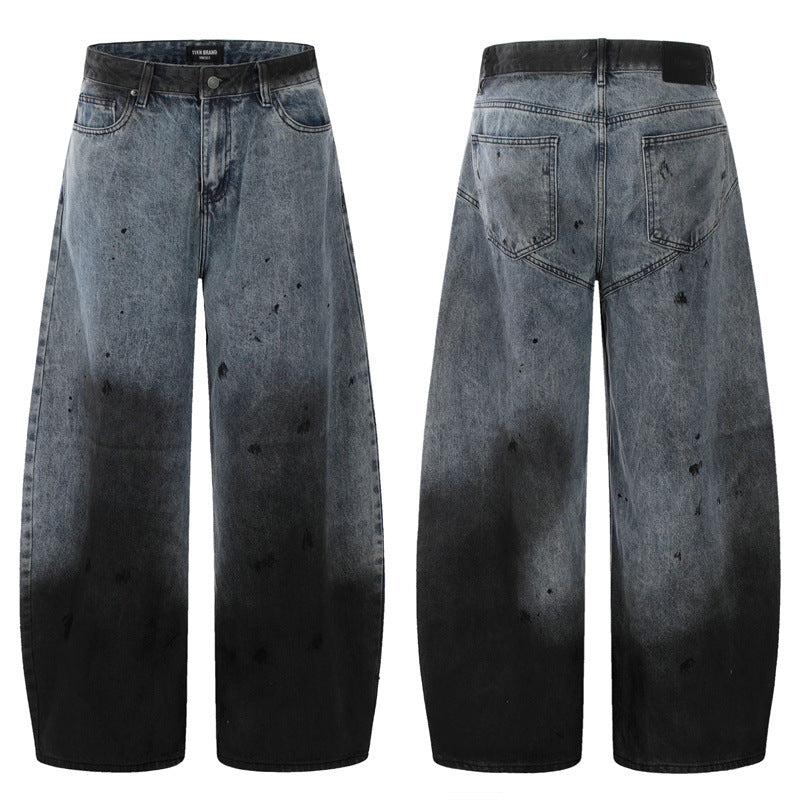 【25s Jul.】Gradient Scimitar Design Loose Wide-Leg Jeans
