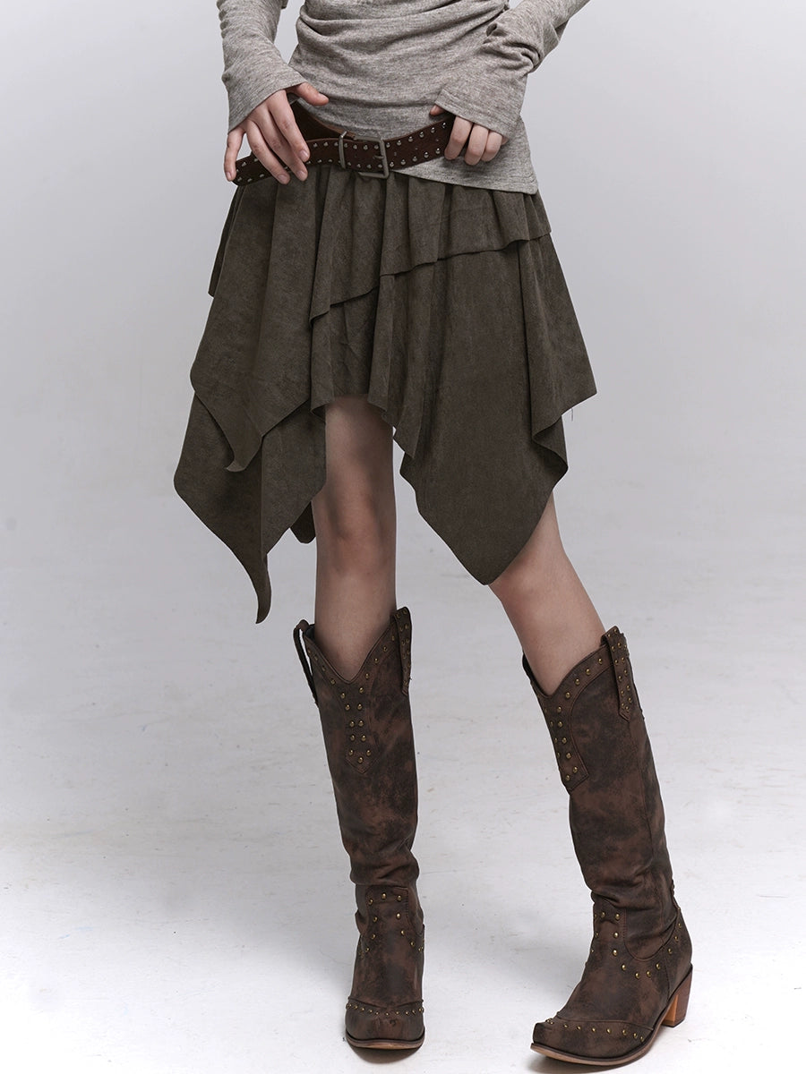 Brown Suede A-Line Mini Skirt