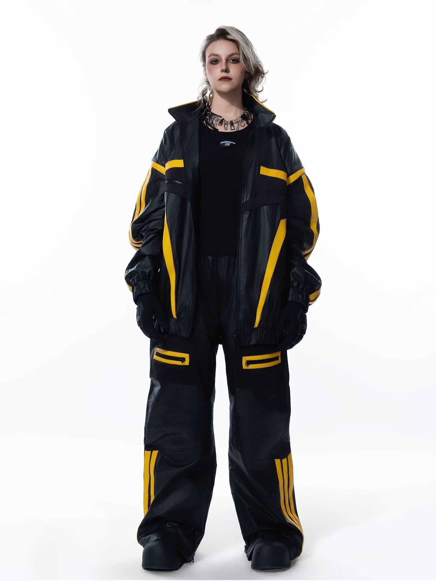 Sanhoostudio Colorblock PU Leather Biker Jacket