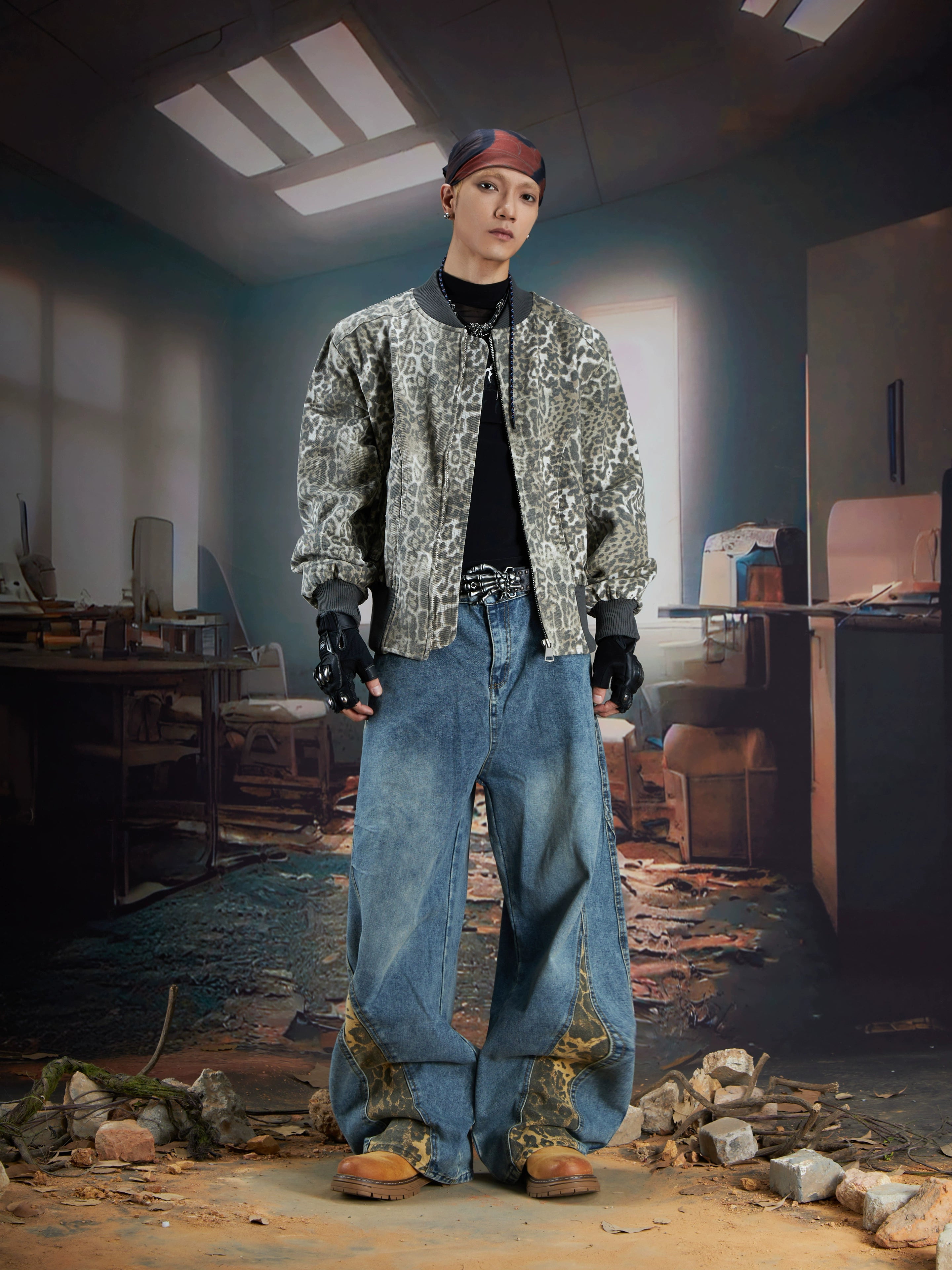 Leopard Print Baseball Jacket with Streetwear Casual Fit