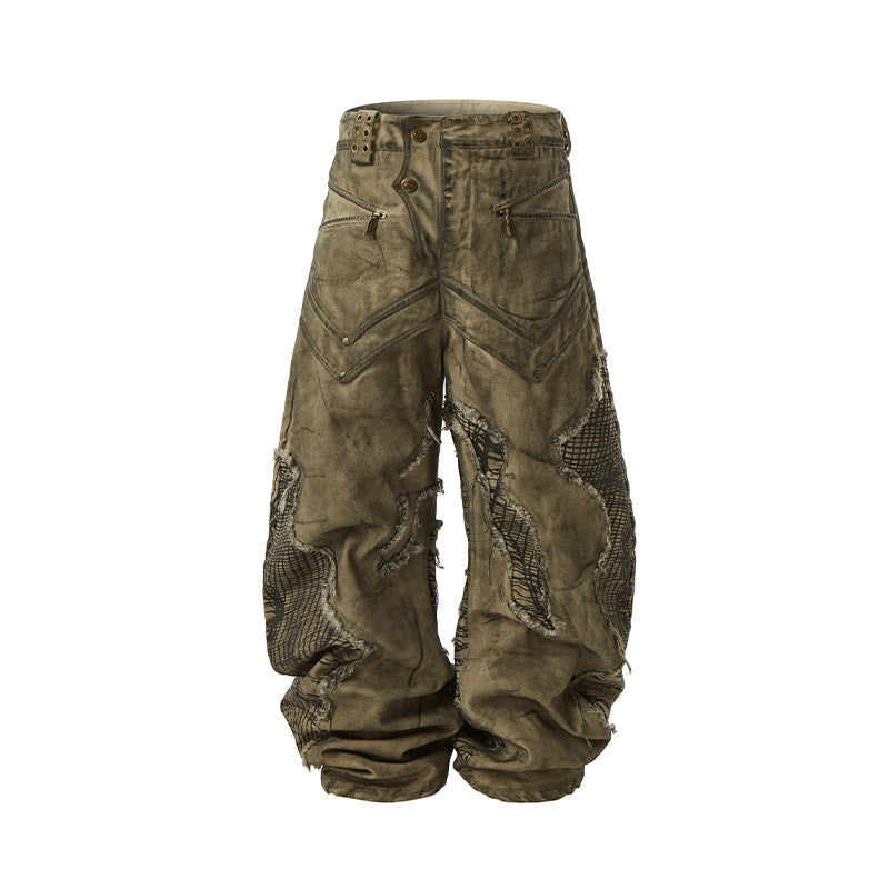 Crafted from 100% cotton, these Irregular Ripped Patchwork Casual Scimitar Canvas Pants feature a relaxed straight-leg fit with edgy ripped and patchwork details. Designed for comfort and style, this streetwear-inspired piece from Sanhoostudio elevates your everyday look with a unique casual vibe.