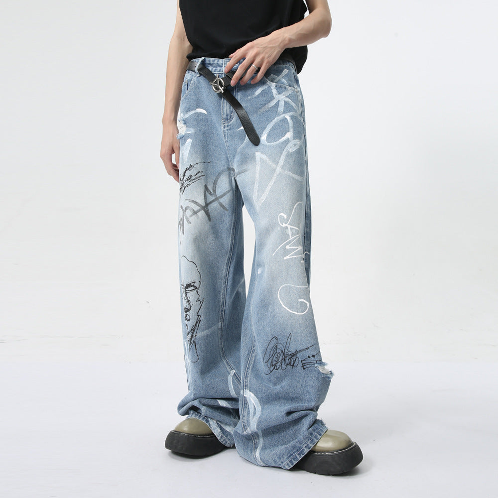 【25s Aug.】Playful Street Graffiti Straight-Leg Jeans
