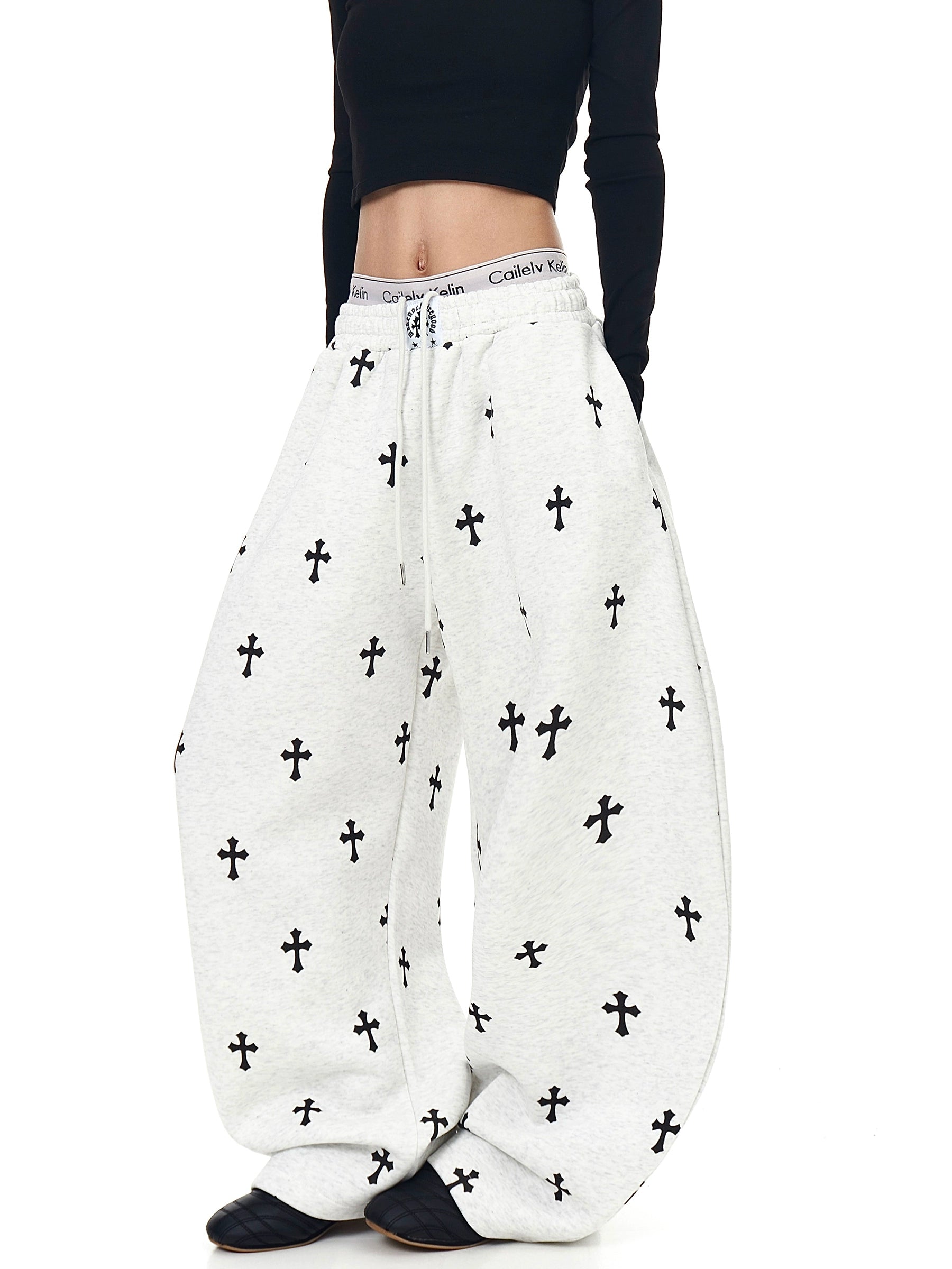 American Retro Cross Print Curved Leg Sweatpants