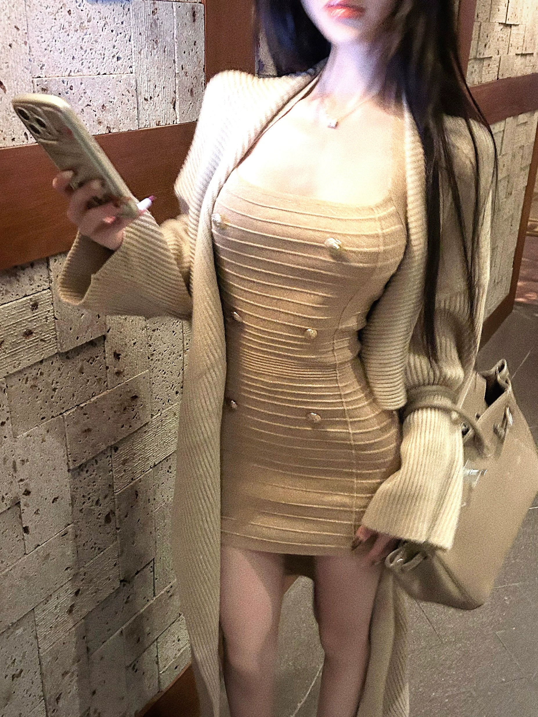 Shop the Sexy Chic Knit Halter Dress from Sanhoostudio, a bodycon knit mini dress with a modern halter neckline, perfect for parties and casual wear.