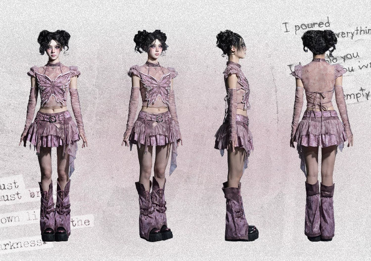 Sanhoostudio Sequin A-Line Denim Skirt crafted from 100% polyester features Y2K punk style with lace-up details and sparkling sequins. Perfect for streetwear, summer festivals, or casual outings.