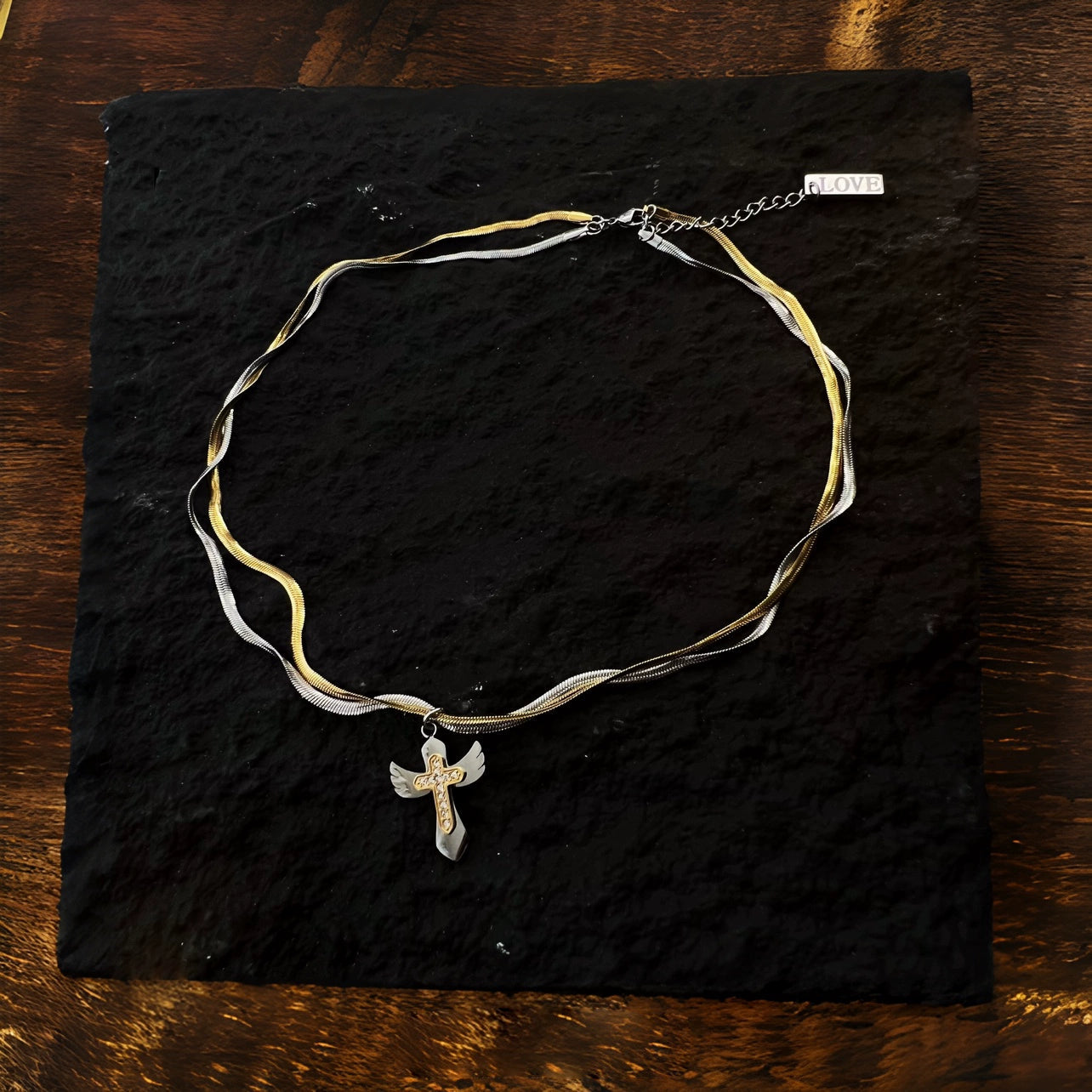 Gold-Plated Double Cross Titanium Necklace