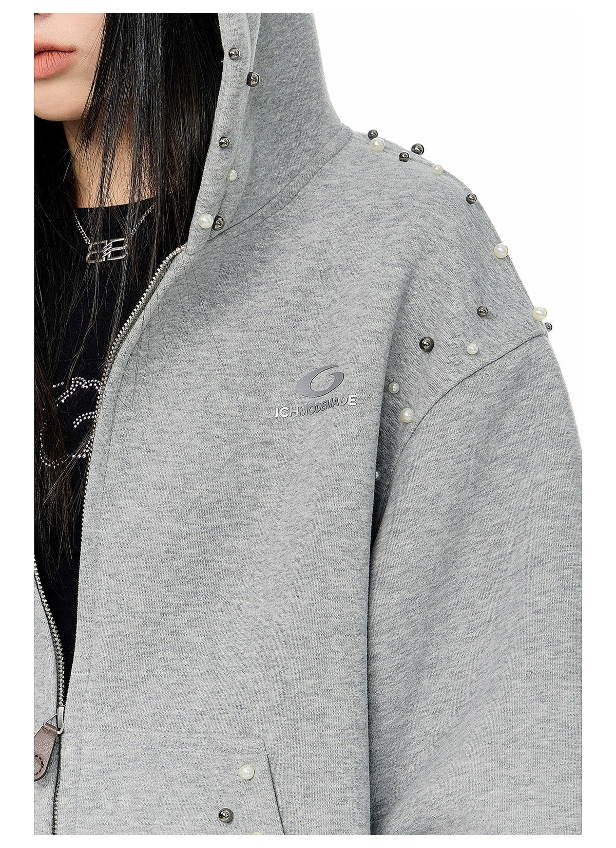 【25s Sep.】Vintage Pearl Detail Oversized Hoodie